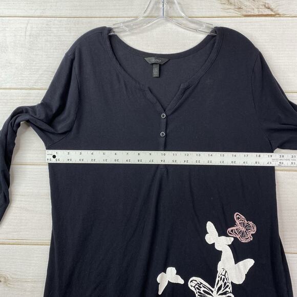 Soma Sleepshirt Sz L Black Butterflies Cotton Pajamas Night Gown 1/4 Button - Picture 6 of 9